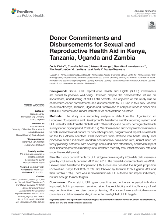 Read more about the article DONOR COMMITMENTS AND DISBURSEMENTS FOR SEXUAL AND REPRODUCTIVE HEALTH AID IN KENYA, TANZANIA, UGANDA, AND ZAMBIA