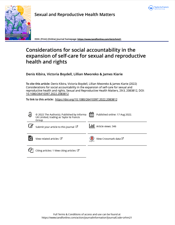 You are currently viewing CONSIDERATIONS FOR SOCIAL ACCOUNTABILITY IN THE EXPANSION OF SELF-CARE FOR SEXUAL AND REPRODUCTIVE HEALTH AND RIGHTS