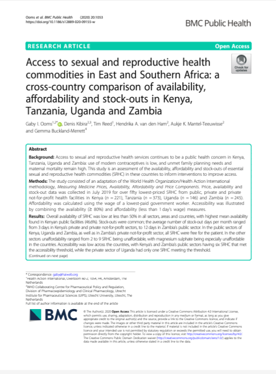 Read more about the article ACCESS TO SEXUAL AND REPRODUCTIVE HEALTH COMMODITIES IN EAST AND SOUTHERN AFRICA: A CROSS-COUNTRY COMPARISON OF AVAILABILITY