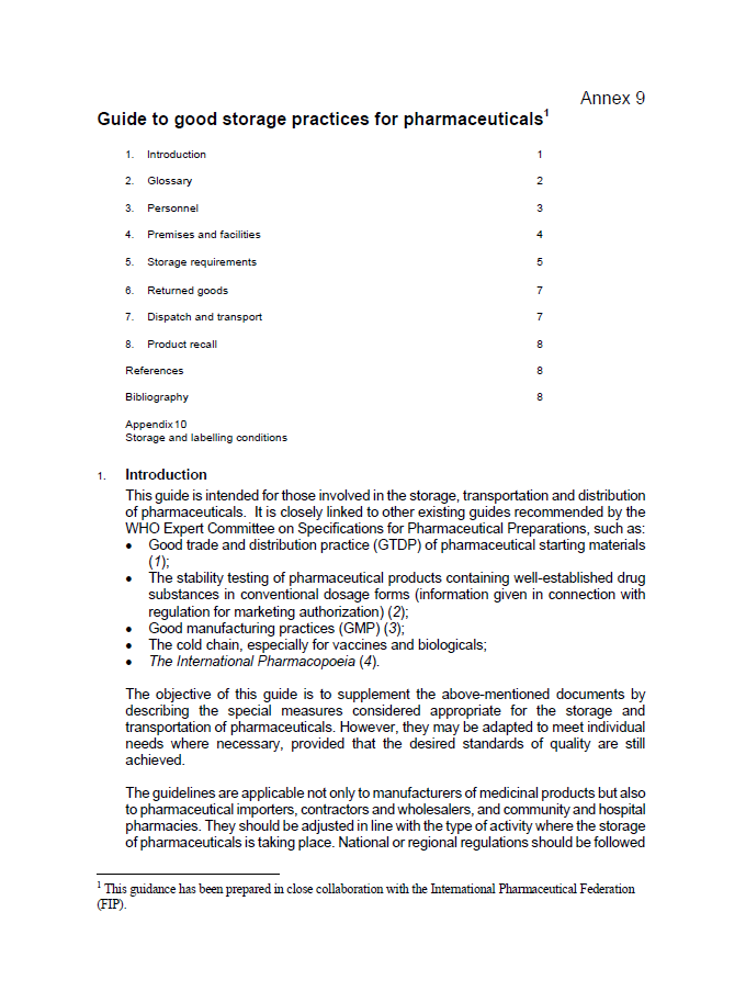 You are currently viewing GUIDE TO GOOD STORAGE PRACTICES FOR PHARMACEUTICALS