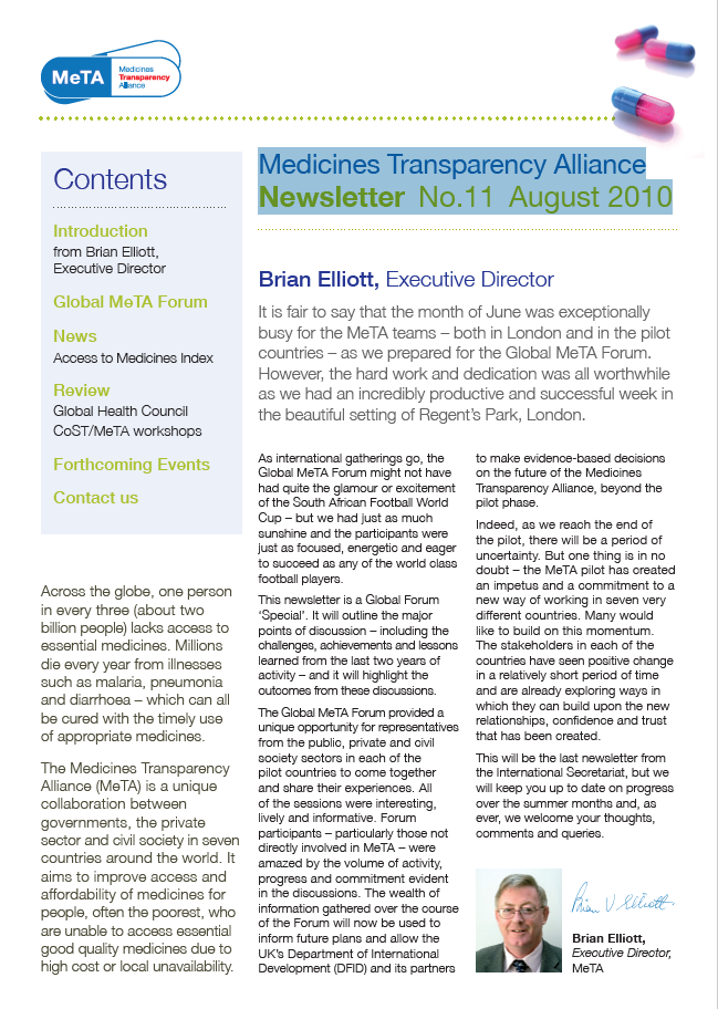 Read more about the article MEDICINES TRANSPARENCY ALLIANCE: NEWSLETTER NO.11 AUGUST 2010