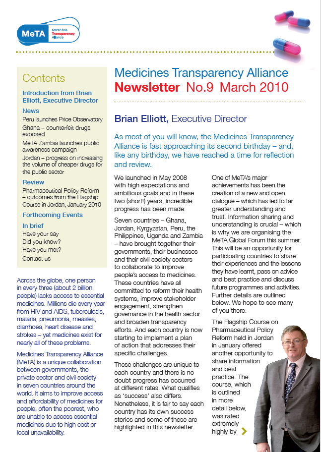 Read more about the article MEDICINES TRANSPARENCY ALLIANCE: NEWSLETTER NO.9 MARCH 2010